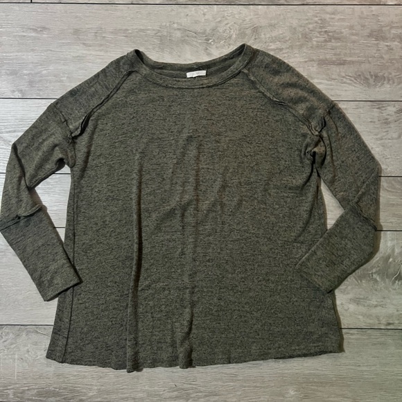Easel Raw Edge Green Marled Long Sleeve Oversized Top Large - Picture 5 of 6